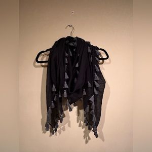 Black Scarf with Gray Tassels